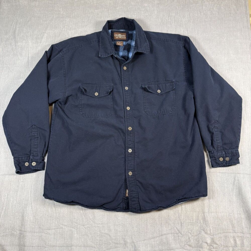 Levis Shirt Jacket Mens XXL Navy Fleece Lined Plaid Button Up Shacket Chore - Picture 2 of 8